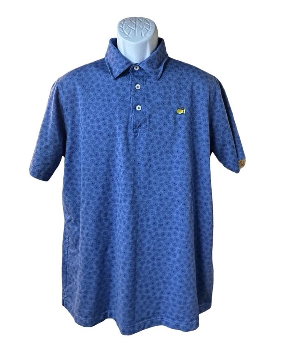 Masters Augusta National Clubhouse Collection Polo Shirt Blue Floral Large